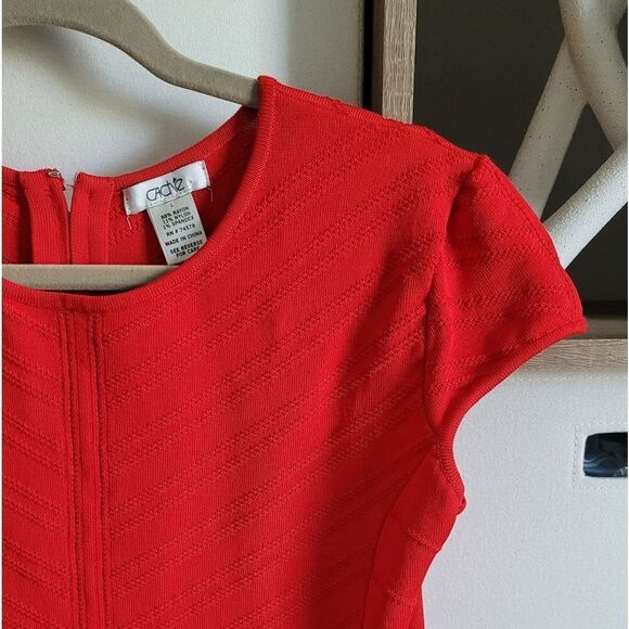 ♥️CACHE Elegant Fire Red Chevron Dress Size L - Picture 9 of 16